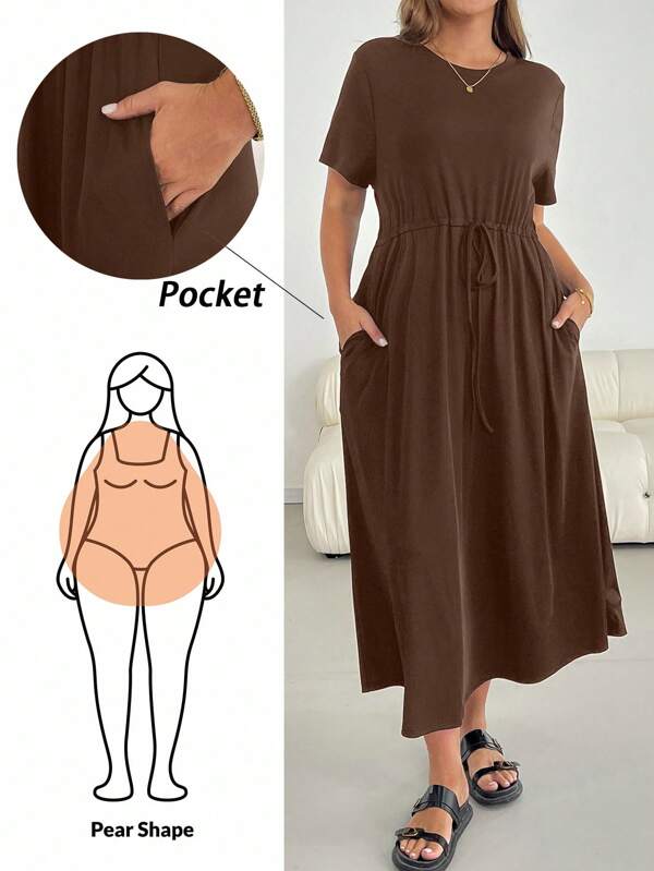 SHEIN Essnce Plus-Size Women's Summer Dress, Short-Sleeved Dress, Black Dress, Casual Women's Clothing Summer Dresses For Women Holiday Dress