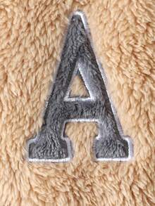 Young Girl Brown Plush Paneled Bomber Jacket With Collegiate Letter Embroidery,Autumn/Winter.2025 Back-To-School Season College And Campus Sportswear Fall - Brown - View 4