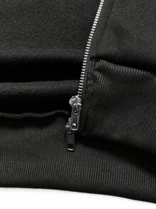 Resyla Men 男式纯色落肩长袖拉链休闲连帽衫 - 黑色 - 查看 6