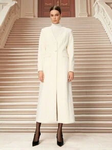 Chiquease 秋季女装，冬季时尚设计，轻奢风格，长款风衣 - 米色 - 查看 3