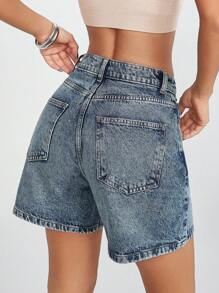 EURMUSE Summer Slant Pocket High Waist Casual Denim Mini Shorts Women S Clothes Women Clothing Y2k Woman S Summer Clothes Women S Bottoms - Medium Wash - View 2