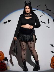 SHEIN CURVE+ Plus Size Punk Sweet Y2K Black Sheer Butterfly Print Leggings Plus Size Fishnet Tights Bow Tights/Autumn /Winter Halloween - Black - View 7