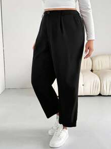 SHEIN Essnce Pantaloni neri classici a vita alta, casual, comodi e versatili, adatti per la primavera e l'autunno, ideali per l'ufficio e il tempo libero, stile semplice