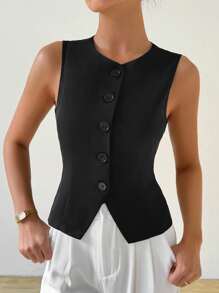 SHEIN Tall Chaleco casual de mujer de un solo pecho de unicolor y delgado