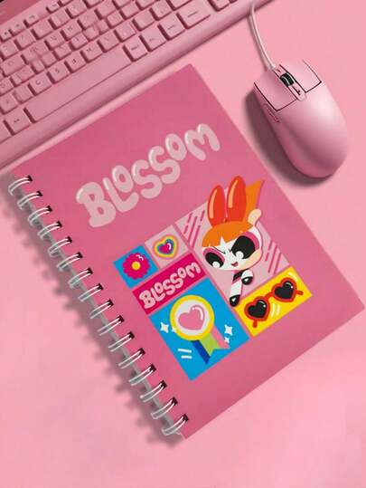 THE POWERPUFF GIRLS X SHEIN دفتر بنمط الأزهار - دفتر فارغ A5، دفتر رسم فني، دفتر أنمي، لوازم مدرسية كاواييي