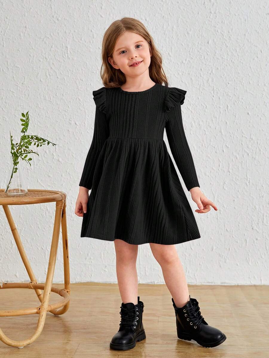 SHEIN Váy tay lửng thanh lịch dáng rộng cho bé gái, thu/đông - màu đen - Xem 1