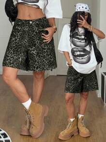 Coolane Women's Spring Y2K Fashion Vintage Leopard Raw Edge Design Crotch Pants - Grey - View 6