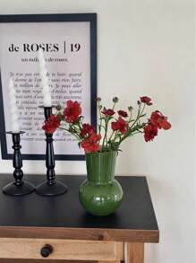 Cirelle 复古绿色玻璃花瓶，高端瓶颈圆形桌面花瓶，灯泡造型，适用于客厅、卧室装饰、玄关桌、置物架、咖啡桌、浴室、办公室、婚礼中心摆件、家居装饰，适合作为情人节礼物、送给女孩的礼物、送给家人的礼物，时尚家居装饰品 - 綠色 - 查看 4