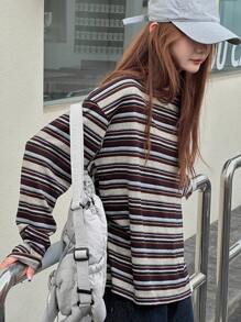 Dazy Kids Teen Girl Loose Casual Striped Crew Neck Long Sleeve T-Shirt, Autumn - Multicolor - View 6