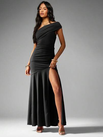 knee length dresses for ladies Darla One Shoulder Maxi Dress  Indy Love Boutique
