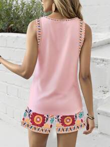 2 قطعة لباس علوي نسائية كاجوال بطباعة زهرية ريترو، بنمط زهري مريح للعطلات والوقت الحر