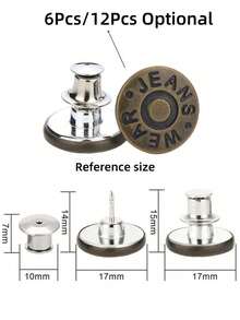 SHEIN 6/12 Nút quần jean thay thế 17mm Bộ dụng cụ sửa nút kim loại không cần khâu, không cần đinh, Nút quần jean thay thế có thể tháo rời, Combo dành cho ngày lễ tình nhân, đám cưới, sinh nhật, nút, may vá, vật dụng may vá, phụ kiện may vá, vật dụng thủ công, tự làm, đồ thủ công cho người lớn - Đồng - Xem 2