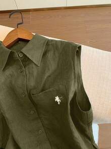 Airaco Women's Knight Print Single-Breasted Pocket Shirt And Shorts Casual 2 Pieces Set - Army Green - View 3