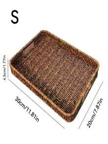 SHEIN 3PCS/2PCS/1PC 复古编织托盘带手柄，面包篮，零食、蔬菜、水果、甜点储物篮，适用于桌面、客厅、阳台、野餐、家居收纳和装饰性收纳托盘 - 咖啡棕 - 查看 10