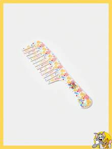 TOM & JERRY X SHEIN Katzen und Mäuse Serie Cartoon Druck Handkamm mit großen weiten Zähnen, niedliches Muster Frisierkamm, Blumen Druck leicht zu tragender Shunfa Kamm, Schulsaison Alltagsartikel, langanhaltend und praktisch, kleine Geschenke für die Schulanfang, Geschenke für Freunde oder Familie.