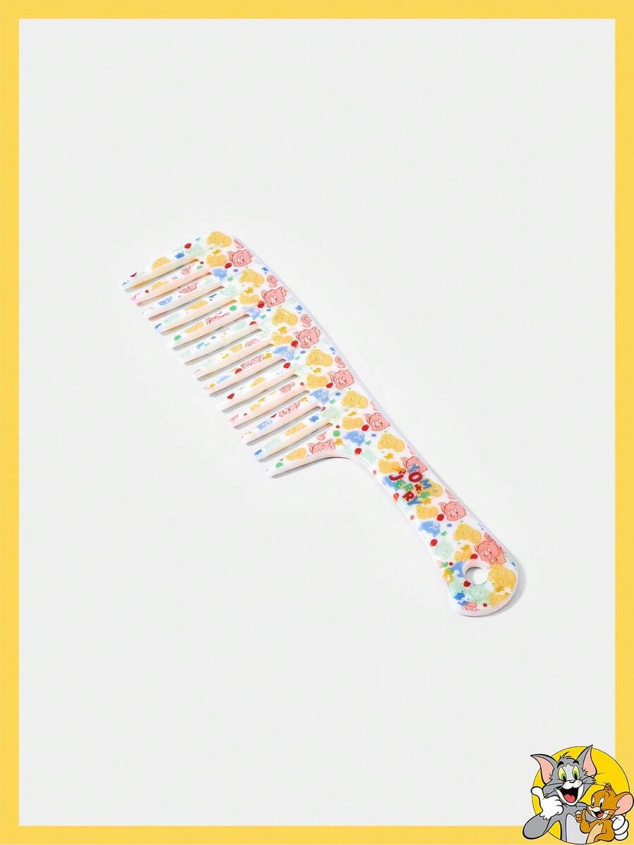 TOM & JERRY X SHEIN Katzen und Mäuse Serie Cartoon Druck Handkamm mit großen weiten Zähnen, niedliches Muster Frisierkamm, Blumen Druck leicht zu tragender Shunfa Kamm, Schulsaison Alltagsartikel, langanhaltend und praktisch, kleine Geschenke für die Schulanfang, Geschenke für Freunde oder Familie.