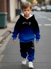 SHEIN 2pcs Boys Casual Loose "Young Boys" Letter Print Sweatshirt And Pants Set, Comfortable Tracksuit For Autumn/Winter