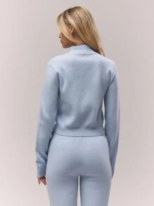 MUSERA Áo len dài tay cổ cao ôm sát, khóa kéo, kiểu dáng cổ điển, dễ thương, phong cách đồng quê, nhà tranh, thích hợp mặc đi học, mặc nhà thoải mái cho nữ, màu caramel, công sở, mùa đông, mùa xuân. - Màu xanh lam - Xem 3