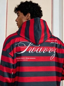 SWAVVY Men's Casual Hoodie With Digital Print Red And Black Striped Long Sleeve Sweatshirt, Spring/Autumn, For Fall Winter - Multicolor - View 4
