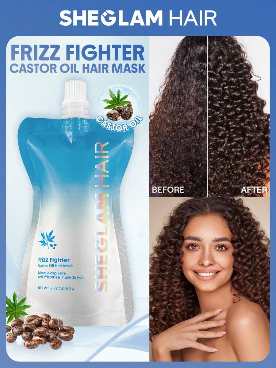 SHEGLAM HAIR Frizz Fighter 蓖麻油髮膜，強效修復秀發，減少毛躁，柔順秀發，減少捲髮/受損髮質的斷裂和纏結 生日 禮物 假期 粉紅色的 氛圍 化妝品 旅行 學校 節慶 玫瑰 展示 女孩 魅力 護髮 母親節 想要 時尚 銳舞派對 - 白色 - 查看 1