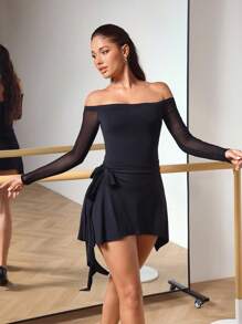 Menodora SHEIN Sport Spódnica-kombinezon damski w jednolitym kolorze z odkrytymi ramionami, strój do tańca