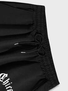 ROMWE Street Life Women's Slogan Print Drawstring Shorts, Suitable For Everyday Spring/Summer Wear - Black - View 5