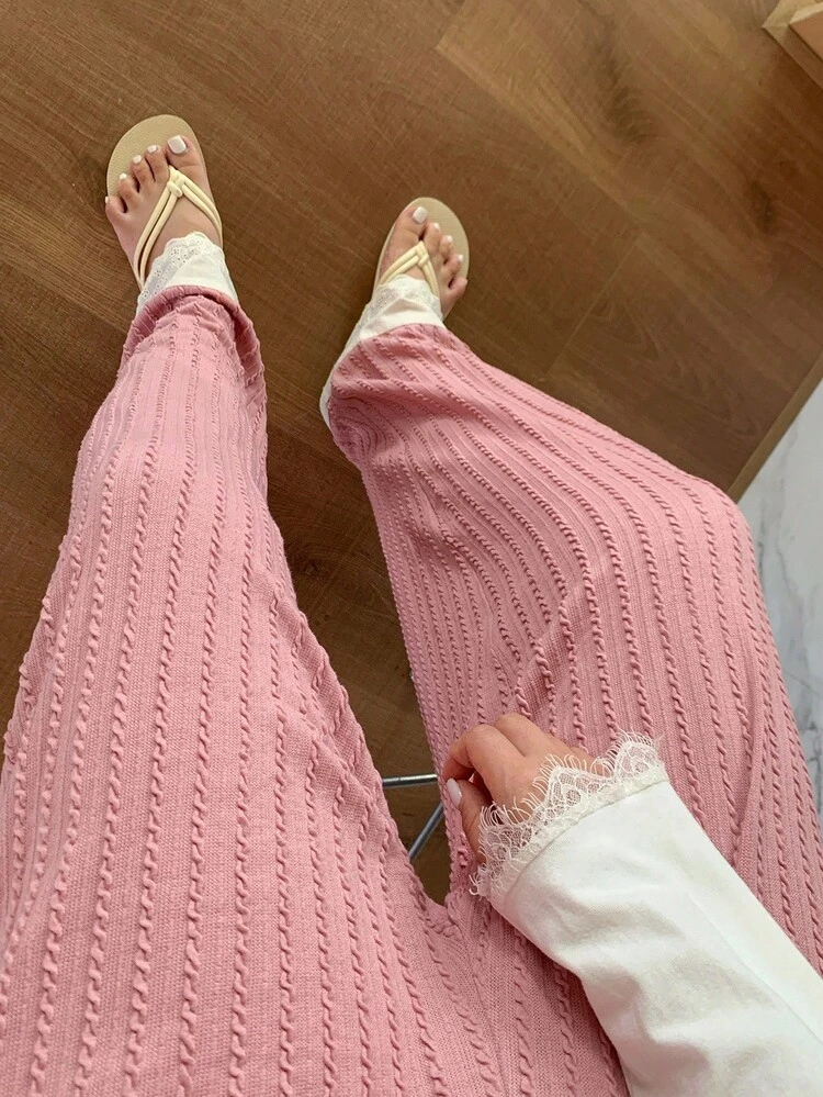 Dazy Plus Plus Size Women Elastic Waist Contrast Color Patchwork Straight Leg Sleepwear Bottoms, Fall