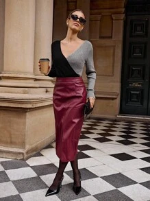 Lavishia Women's Grey And Black Contrast Color Cable Knit Fitted Sweater Fall Clothes For Women - Black and White - View 5