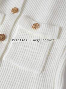 SHEIN Franclia Women's Solid Color Pocket Button Decor Long Sleeve Knitted Cardigan, Autumn/Winter Fall Cloth For Women - White - View 4