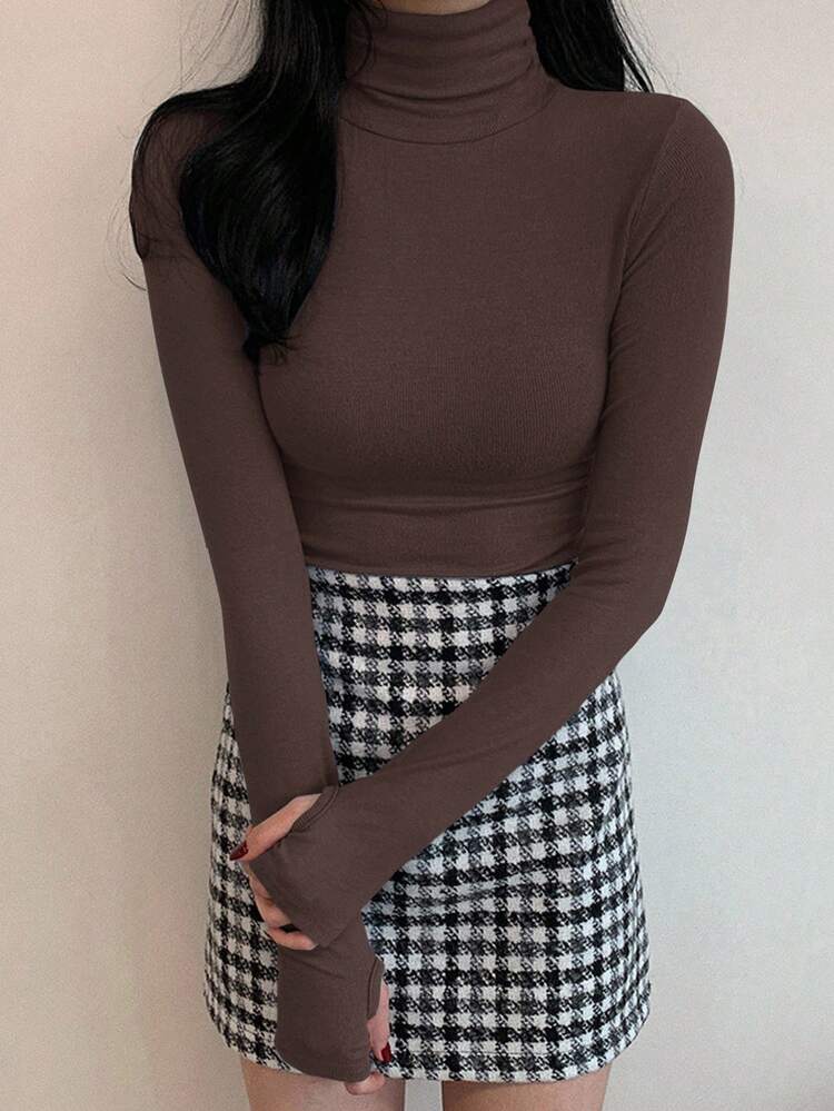 Women's Solid Color Long Sleeve Casual Turtleneck Slim Fit Base Layer T-Shirt Fall,Winter