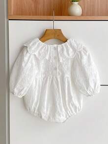 SHEIN B136 Spring & Autumn Floral Embroidery Ruffled Collar Long Sleeve Baby Girl Bodysuit Fall Winter - White - View 2