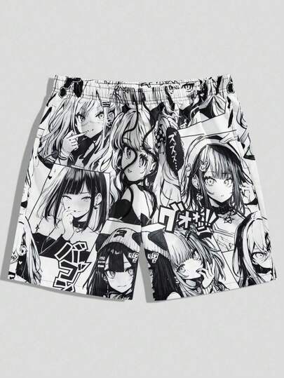 Anime Pantaloncini uomo con stampa di personaggi dei cartoni animati, scuola