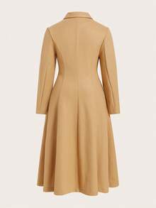 SHEIN Clasi Plus Size Elegant Vintage Inspired Wool Princess Coat, 1950s Swing Coat, Winter Coat, Fit And Flare Coat Fall Autumn,Winter, Elegant Coat - Khaki - View 8