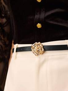 MOTF PREMIUM GOLD ROSE METAL DETAIL PU LEATHER BELT - Black - View 2