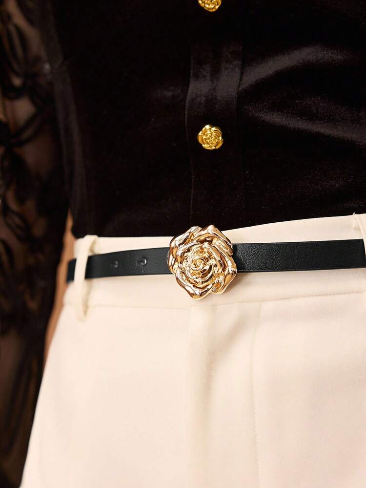 GOLD ROSE METAL DETAIL PU LEATHER BELT