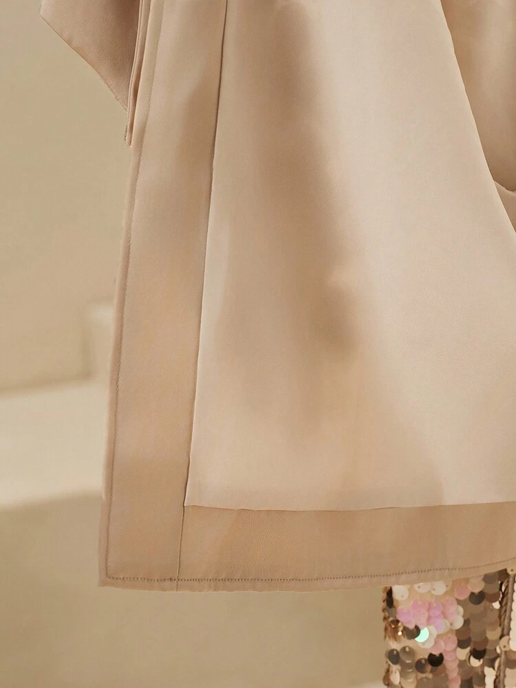 エレガントなパーティー グラデーション スパンコール ラウンドネック 長袖 リボン付き レディースジャケット、春秋