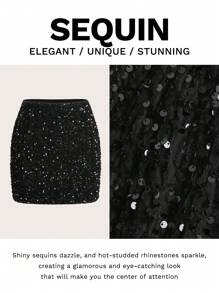 Ellevyn Sexy Glitter Solid Color Bodycon Skirt For Party