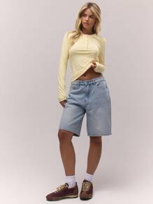 MUSERA Long Sleeve Pointelle Pattern Button Down Top Fall Autumn Old Money Cute Cosy Country Cottage Core Clean Girl Casual Winter Lounge For Women Butter Yellow Butterscotch Winter Elegant Spring Summer - Yellow - View 4