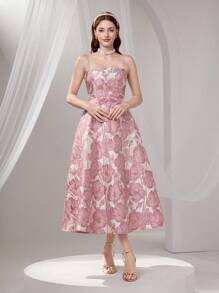 Poshira Women's Formal Ballroom Dress (Heavily Embellished),Graduation Gift Graduation Dress, Women's Fashion Formal Dress, Suspender Summer Dress For Women, Party Dress, Prom Dress - Pink - View 5