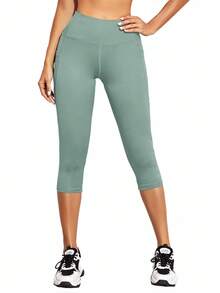 Powerista Quần legging thể thao đơn giản, thời trang, màu trơn, quần tập yoga mặc hàng ngày cho nữ - màu xanh lá - Xem 4
