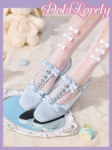 Dola Lovely Women's Spring New Cute Satin Blue Criss-Cross Metal Buckle Ballet Flats, Plus Size Elegant Sweet Ladies Flat Shoes - Baby Blue - View 1