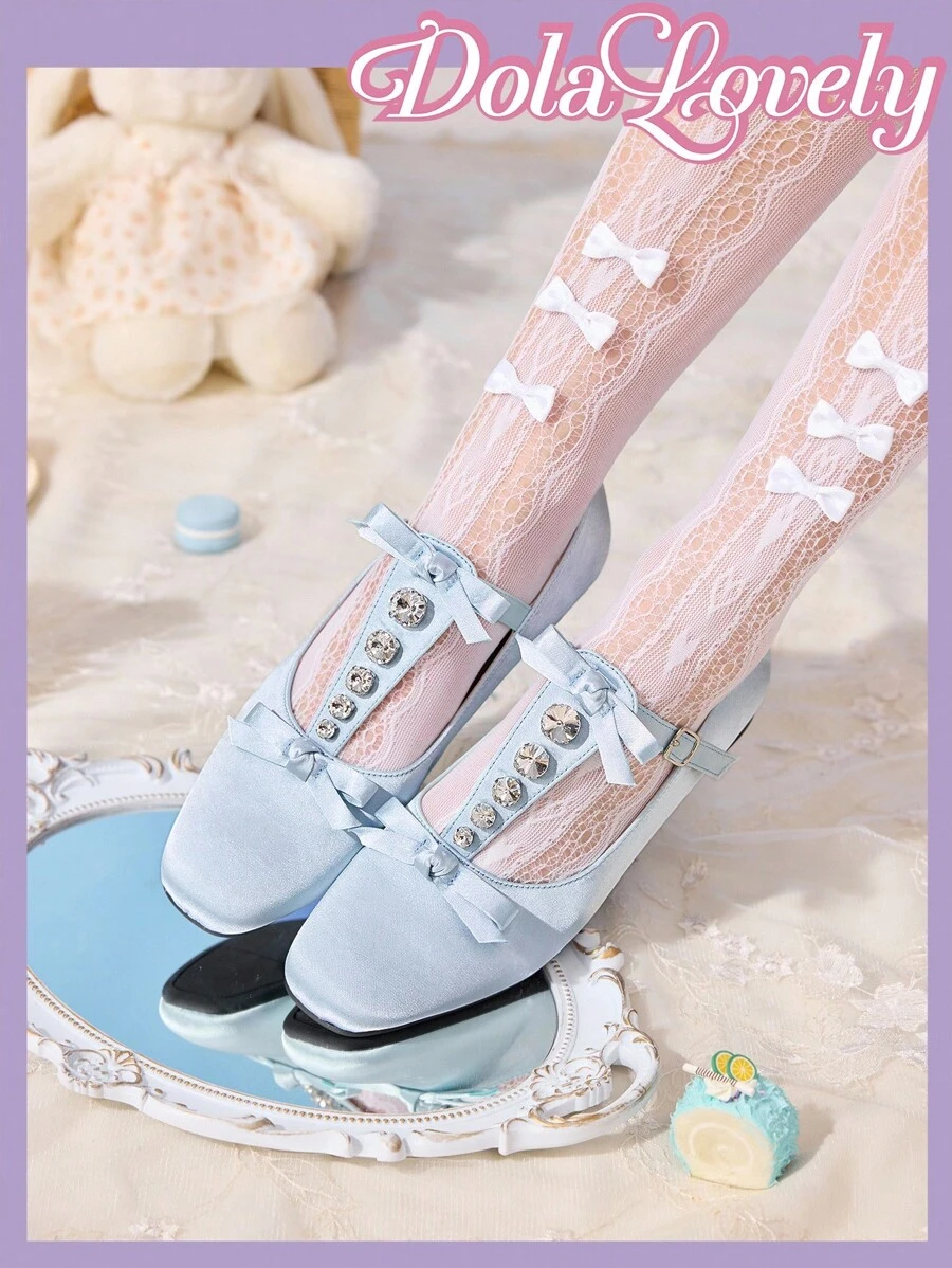 Dola Lovely Women's Spring New Cute Satin Blue Criss-Cross Metal Buckle Ballet Flats, Plus Size Elegant Sweet Ladies Flat Shoes - Baby Blue - View 1