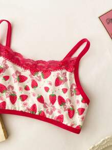 少女草莓与花卉印花撞色蕾丝内衣 - 粉色 - 查看 4