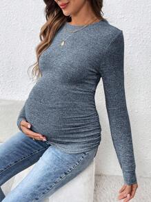 SHEIN Maglietta casual da donna in gravidanza a maniche lunghe, collo tondo, tinta unita, slim fit