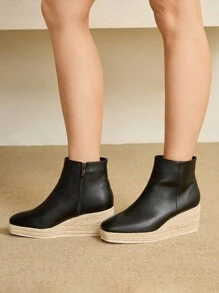 Styleloop Women's Minimalist Rope-Soled Ankle Boots And Ankle Boots, Western Style Casual Summer Music Festival Outfit - Black - View 5
