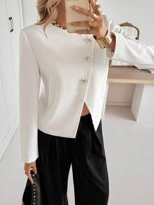 Siren Gaze Women's Autumn/Winter New Oblique Placket Metal Button Jacket White White - White - View 4