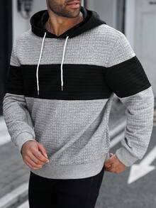 Manfinity Homme 男士时尚撞色连帽衫，男士运动连帽拼布针织面料涤纶连帽衫，带抽绳，适合秋冬季 - 彩色 - 查看 3