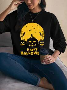 Shutterstock Glamance 女士休闲宽松百搭长袖圆领运动衫万圣节运动衫万圣节快乐运动衫万圣节衬衫秋季运动衫女士万圣节运动衫可爱万圣节运动衫女士图案运动衫基本款上衣 - 黑色 - 查看 7