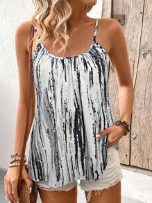 EMERY ROSE Regata Casual com Estampa Gráfica e Listras Coloridas para Mulheres - Multicolorido - Visão 6