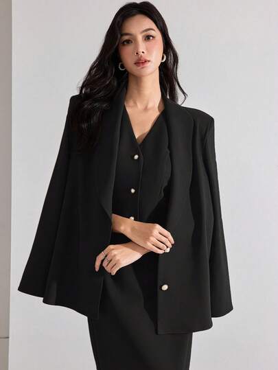 Heiryn 秋冬女士优雅通勤纯色夹克、背心和裙子套装三件套